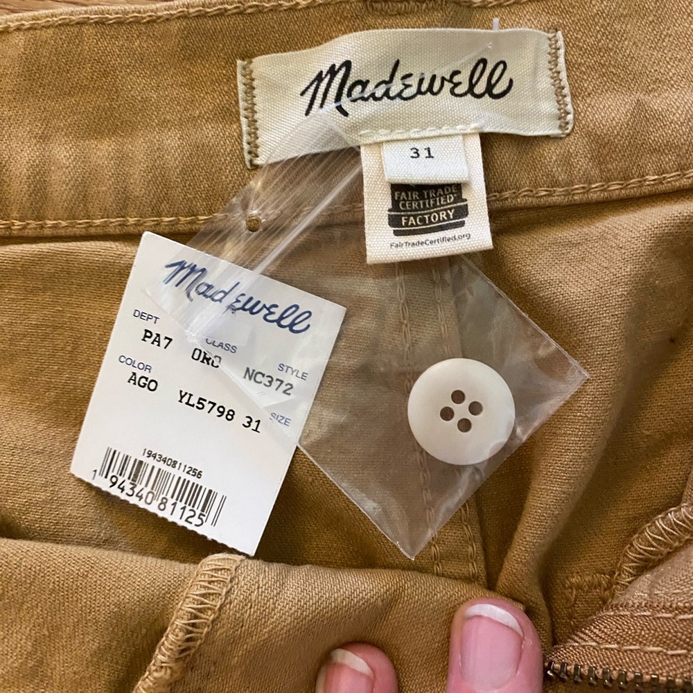 Madewell tan khaki front patch pocket straight leg pants NWT